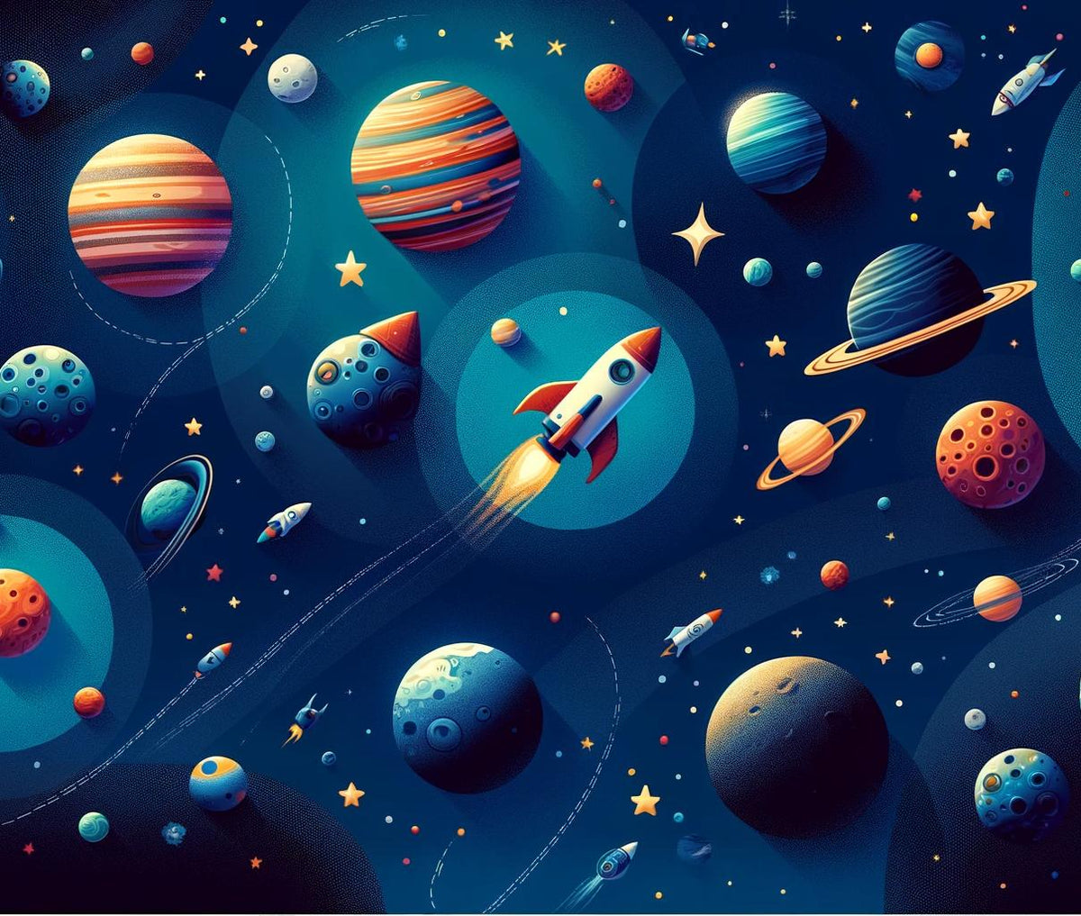 Papier peint espace planète et fusée enfant