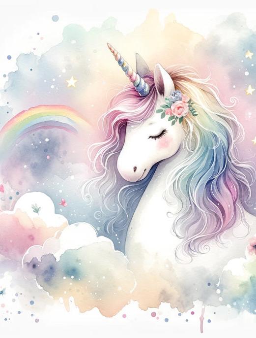 Papier peint licorne aquarelle et arc-en-ciel