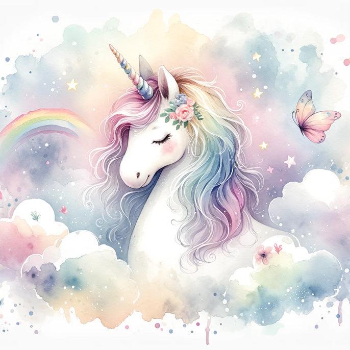 Papier peint licorne aquarelle et arc-en-ciel