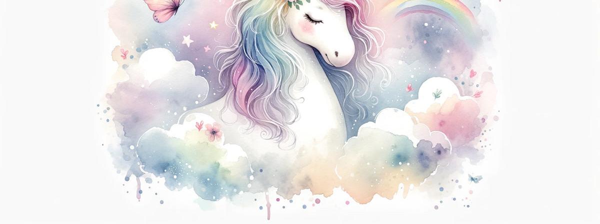 Papier peint licorne aquarelle et arc-en-ciel