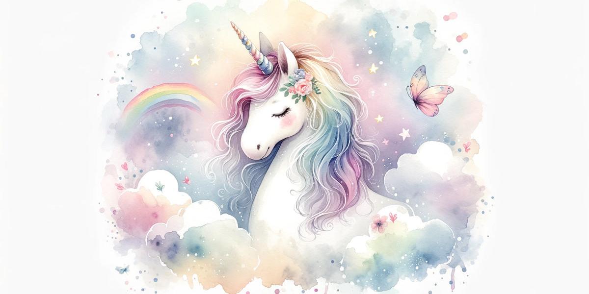 Papier peint licorne aquarelle et arc-en-ciel