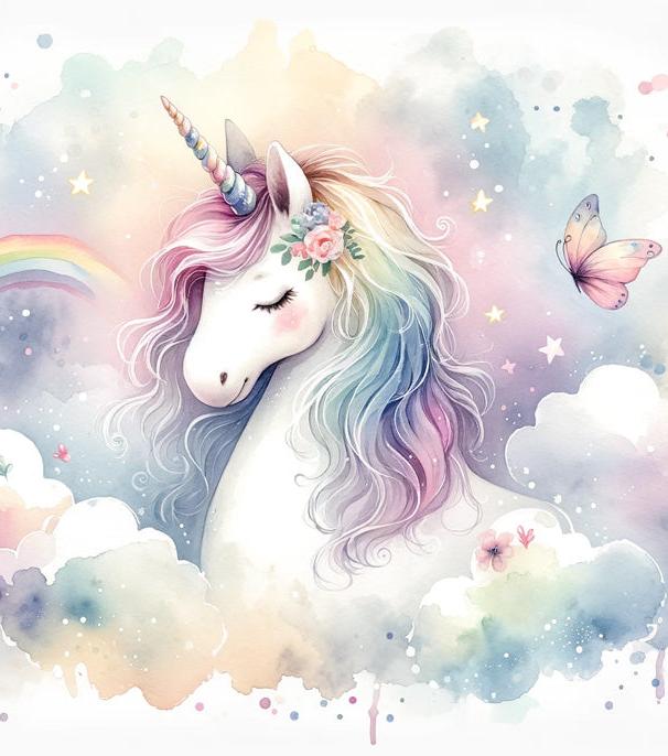 Papier peint licorne aquarelle et arc-en-ciel