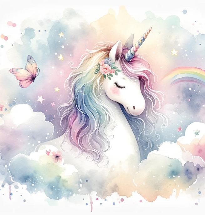 Papier peint licorne aquarelle et arc-en-ciel