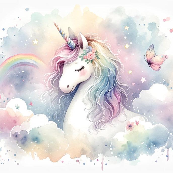 Papier peint licorne aquarelle et arc-en-ciel