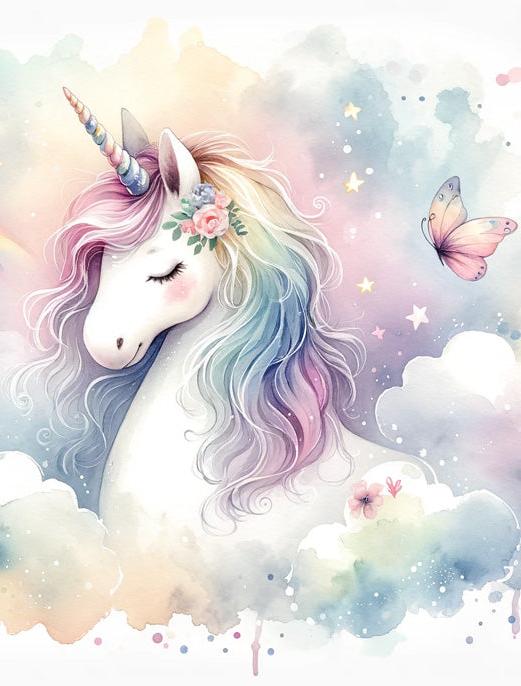 Papier peint licorne aquarelle et arc-en-ciel