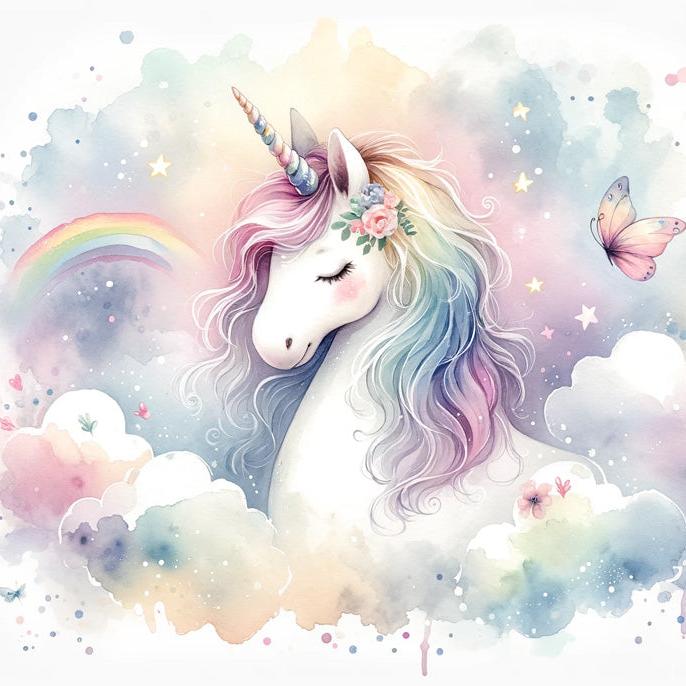 Papier peint licorne aquarelle et arc-en-ciel