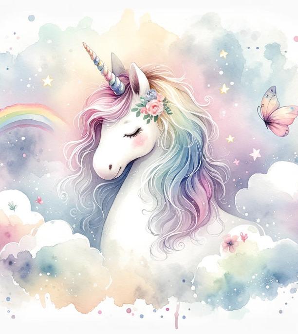 Papier peint licorne aquarelle et arc-en-ciel