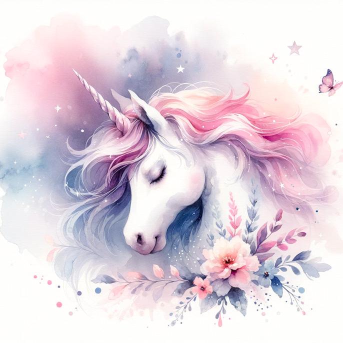 Papier peint licorne aquarelle papillons et fleurs