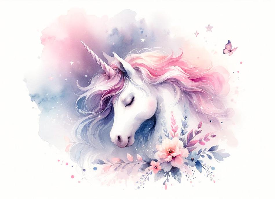 Papier peint licorne aquarelle papillons et fleurs