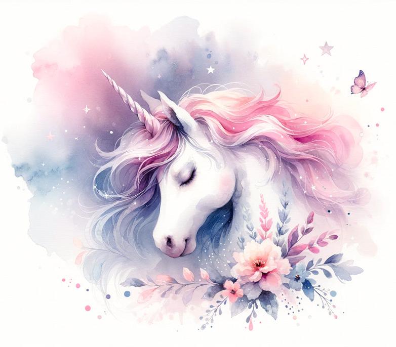 Papier peint licorne aquarelle papillons et fleurs