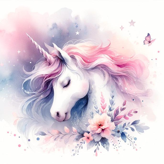 Papier peint licorne aquarelle papillons et fleurs