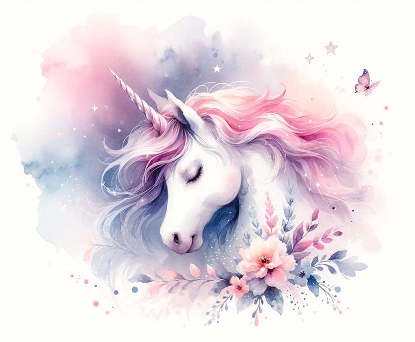 Papier peint licorne aquarelle papillons et fleurs