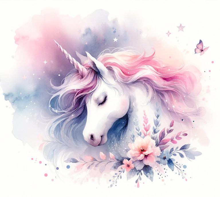 Papier peint licorne aquarelle papillons et fleurs