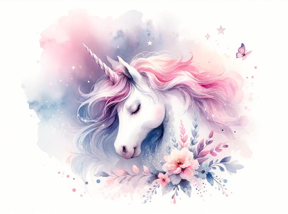 Papier peint licorne aquarelle papillons et fleurs