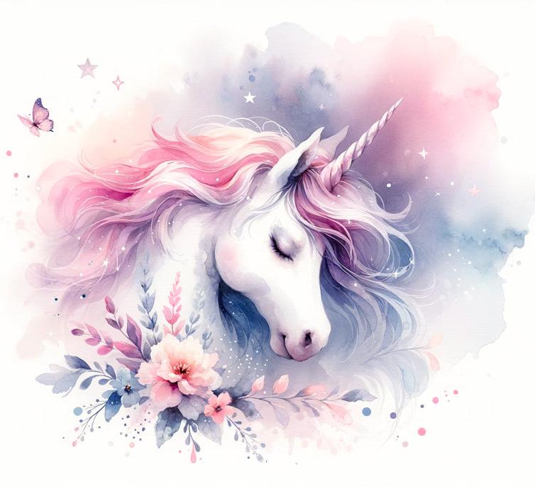 Papier peint licorne aquarelle papillons et fleurs