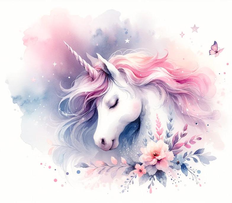 Papier peint licorne aquarelle papillons et fleurs