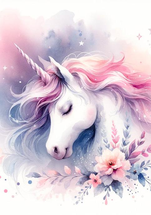 Papier peint licorne aquarelle papillons et fleurs