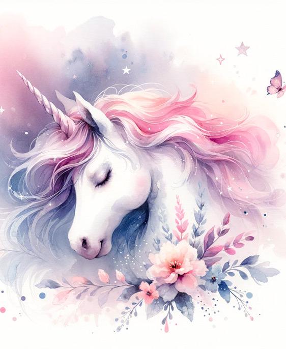 Papier peint licorne aquarelle papillons et fleurs