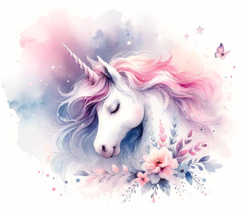 Papier peint licorne aquarelle papillons et fleurs
