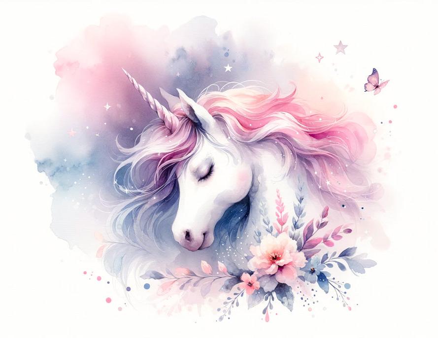 Papier peint licorne aquarelle papillons et fleurs
