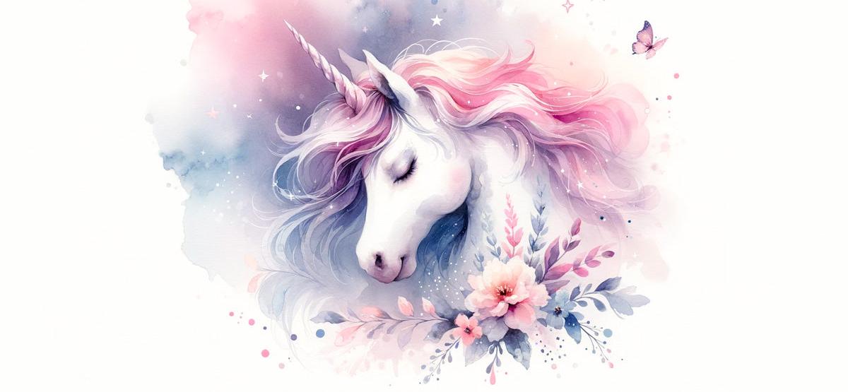 Papier peint licorne aquarelle papillons et fleurs
