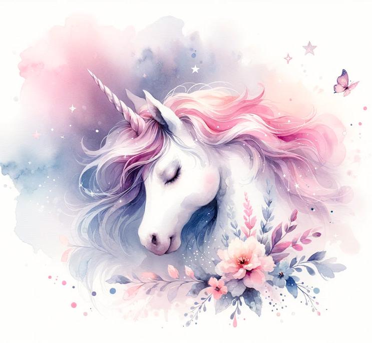 Papier peint licorne aquarelle papillons et fleurs