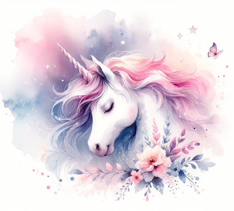 Papier peint licorne aquarelle papillons et fleurs