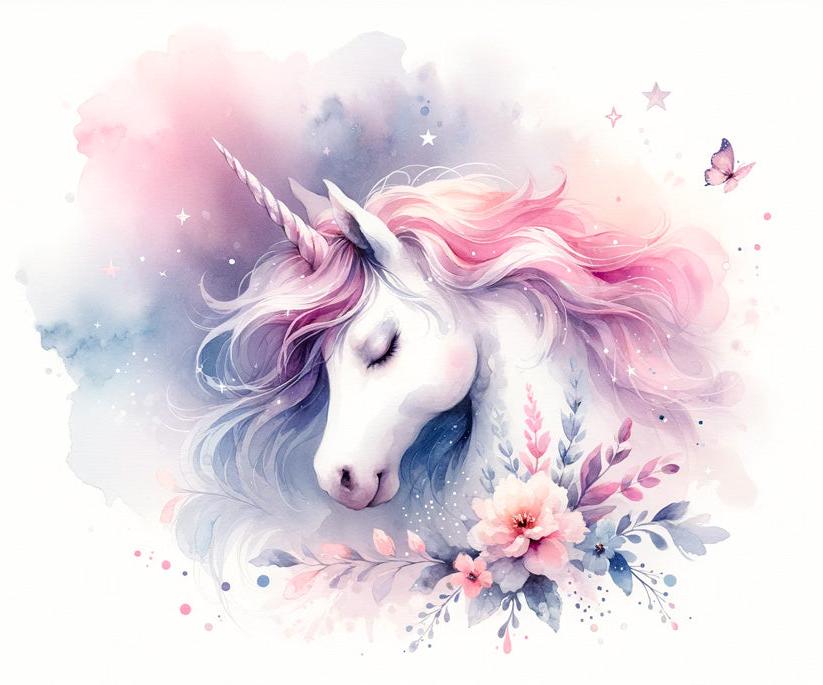 Papier peint licorne aquarelle papillons et fleurs