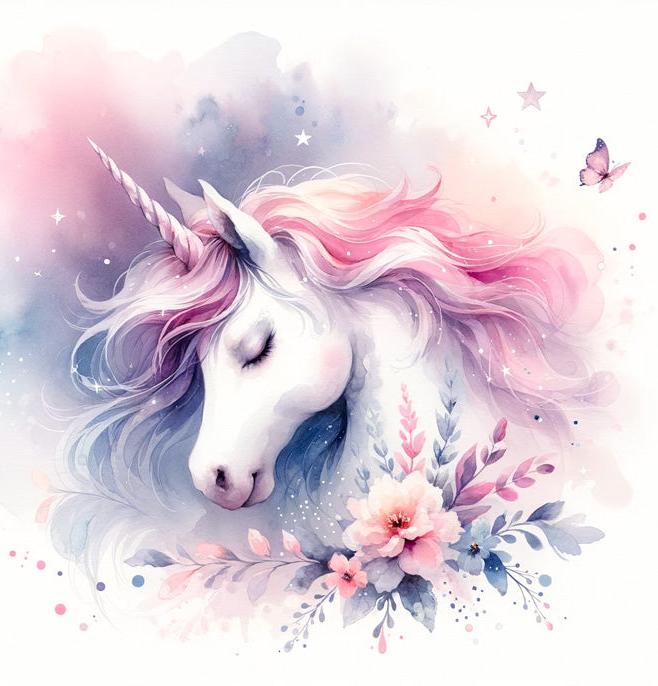 Papier peint licorne aquarelle papillons et fleurs