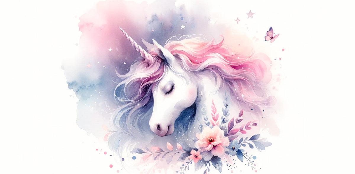 Papier peint licorne aquarelle papillons et fleurs