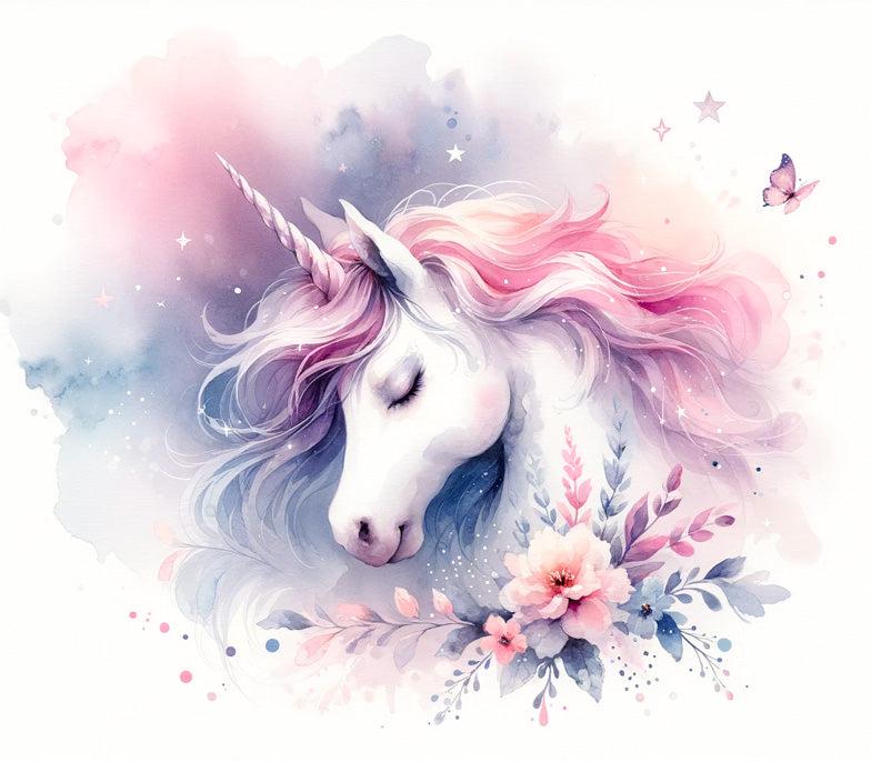 Papier peint licorne aquarelle papillons et fleurs