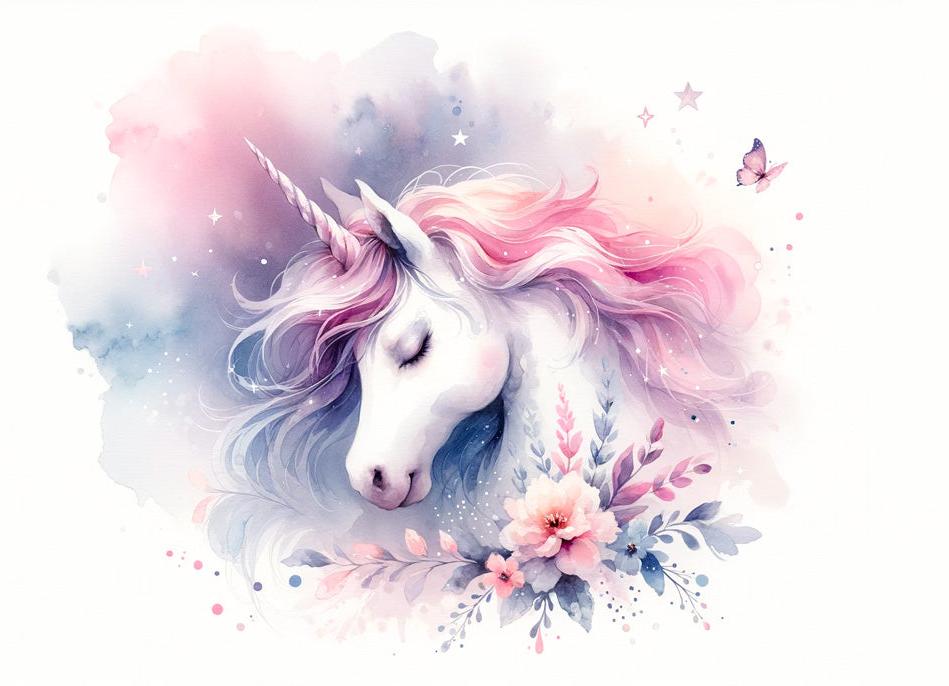 Papier peint licorne aquarelle papillons et fleurs