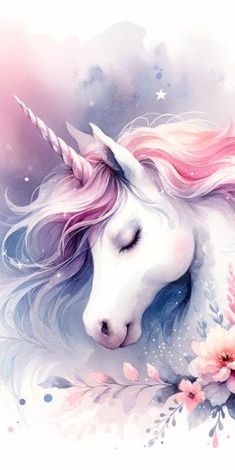 Papier peint licorne aquarelle papillons et fleurs