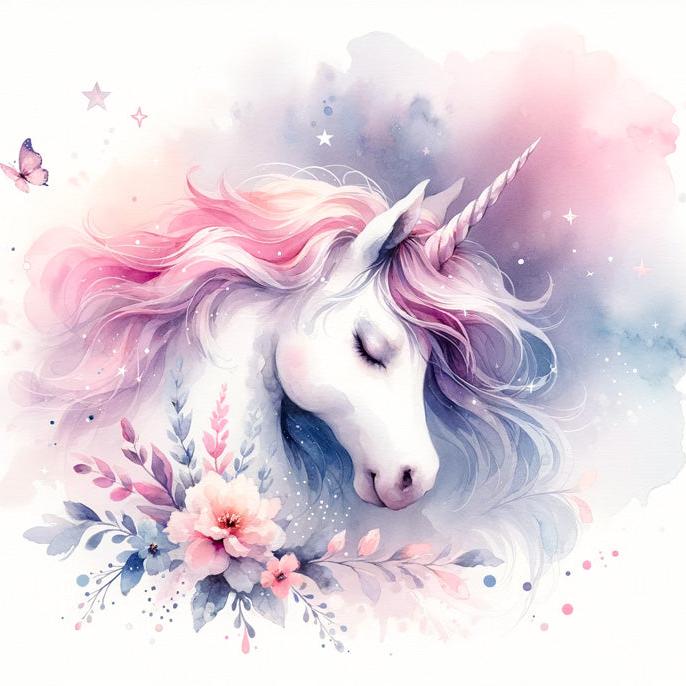 Papier peint licorne aquarelle papillons et fleurs