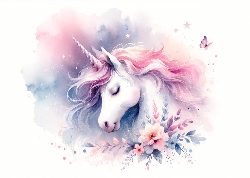 Papier peint licorne aquarelle papillons et fleurs