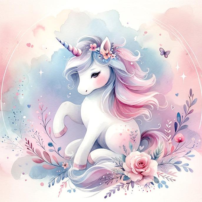 Papier peint licorne aquarelle et fleurs