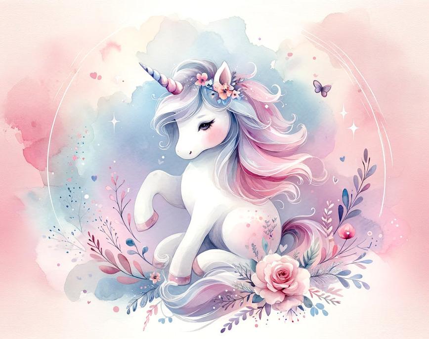 Papier peint licorne aquarelle et fleurs