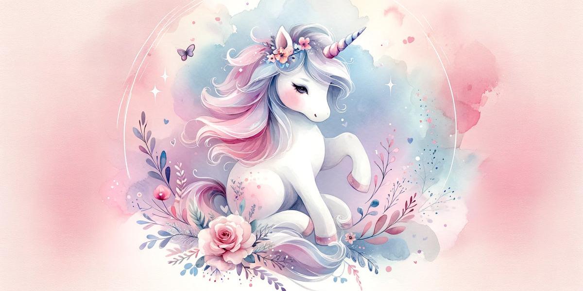 Papier peint licorne aquarelle et fleurs
