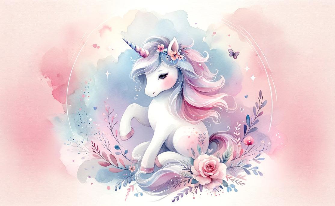 Papier peint licorne aquarelle et fleurs