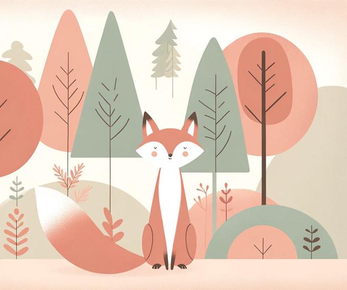 Papier peint renard bébé forêt colorée