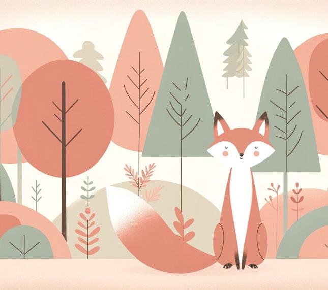 Papier peint renard bébé forêt colorée