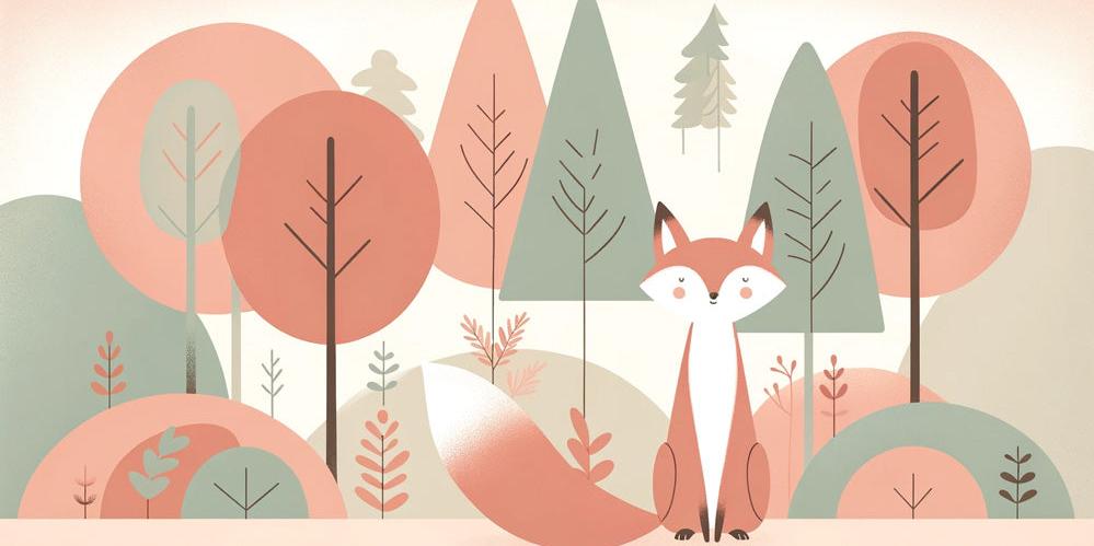 Papier peint renard bébé forêt colorée