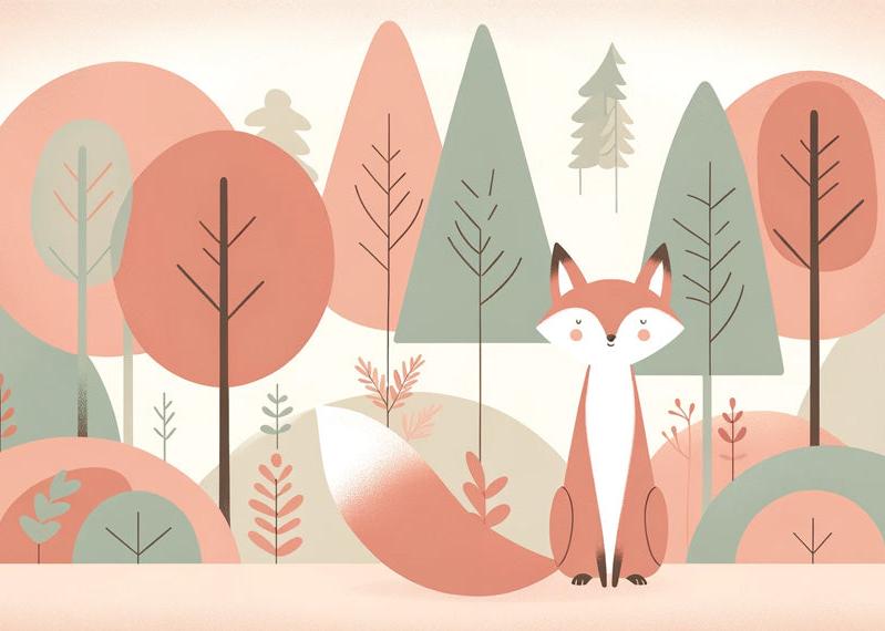 Papier peint renard bébé forêt colorée