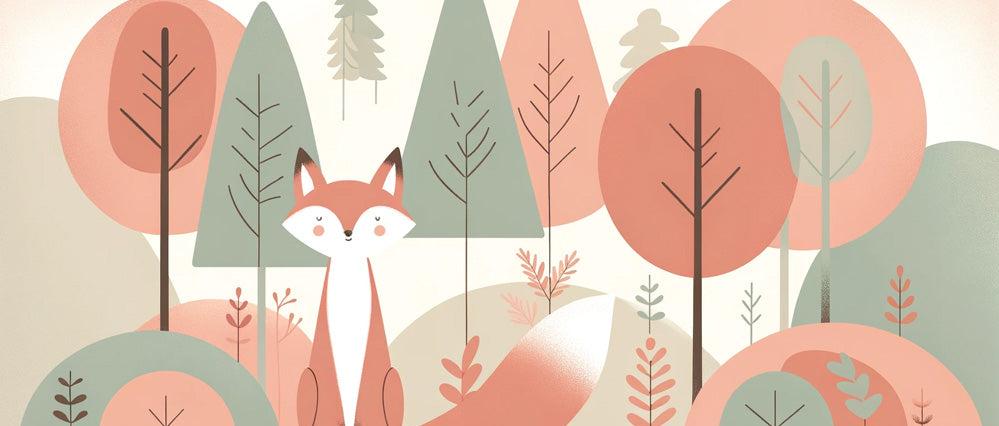 Papier peint renard bébé forêt colorée