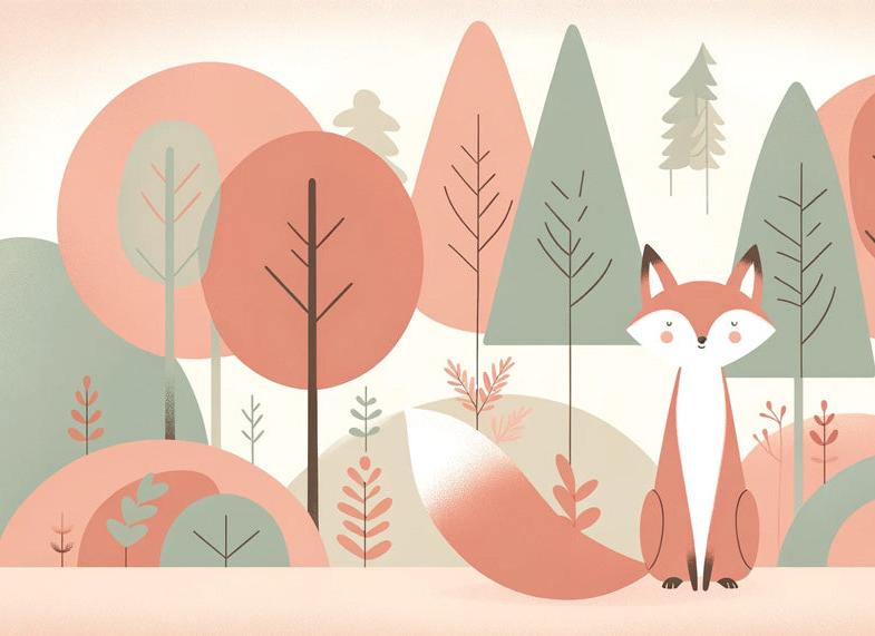 Papier peint renard bébé forêt colorée