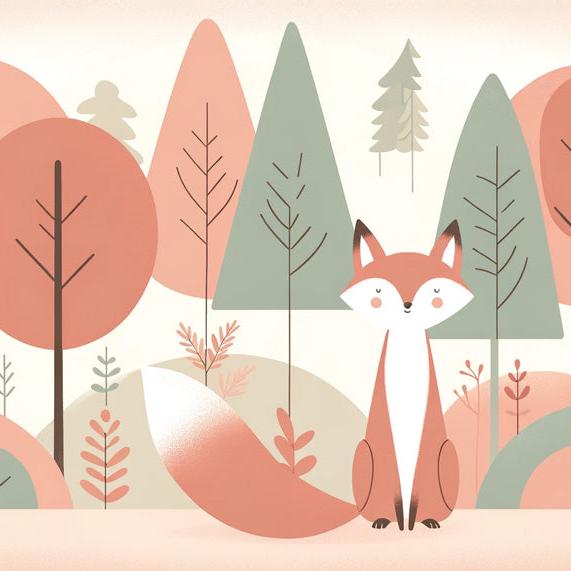 Papier peint renard bébé forêt colorée