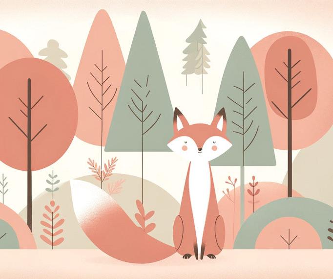 Papier peint renard bébé forêt colorée