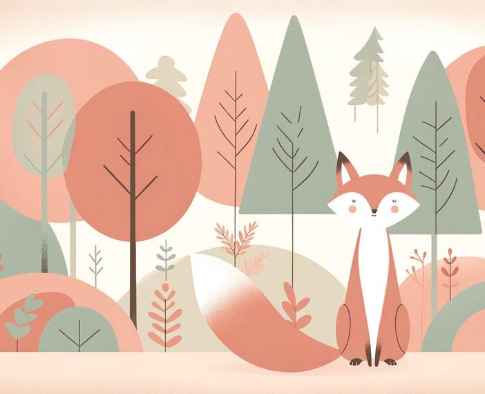 Papier peint renard bébé forêt colorée