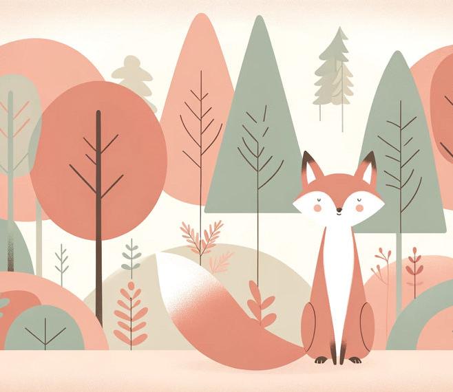 Papier peint renard bébé forêt colorée