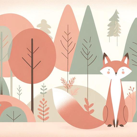 Papier peint renard bébé forêt colorée